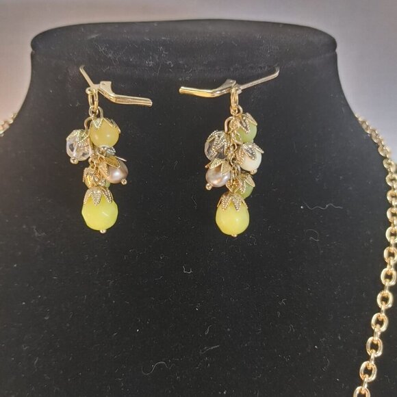 Jewelry Set / Green and Blue Statement Necklace and Earrings - Picture 6 of 7